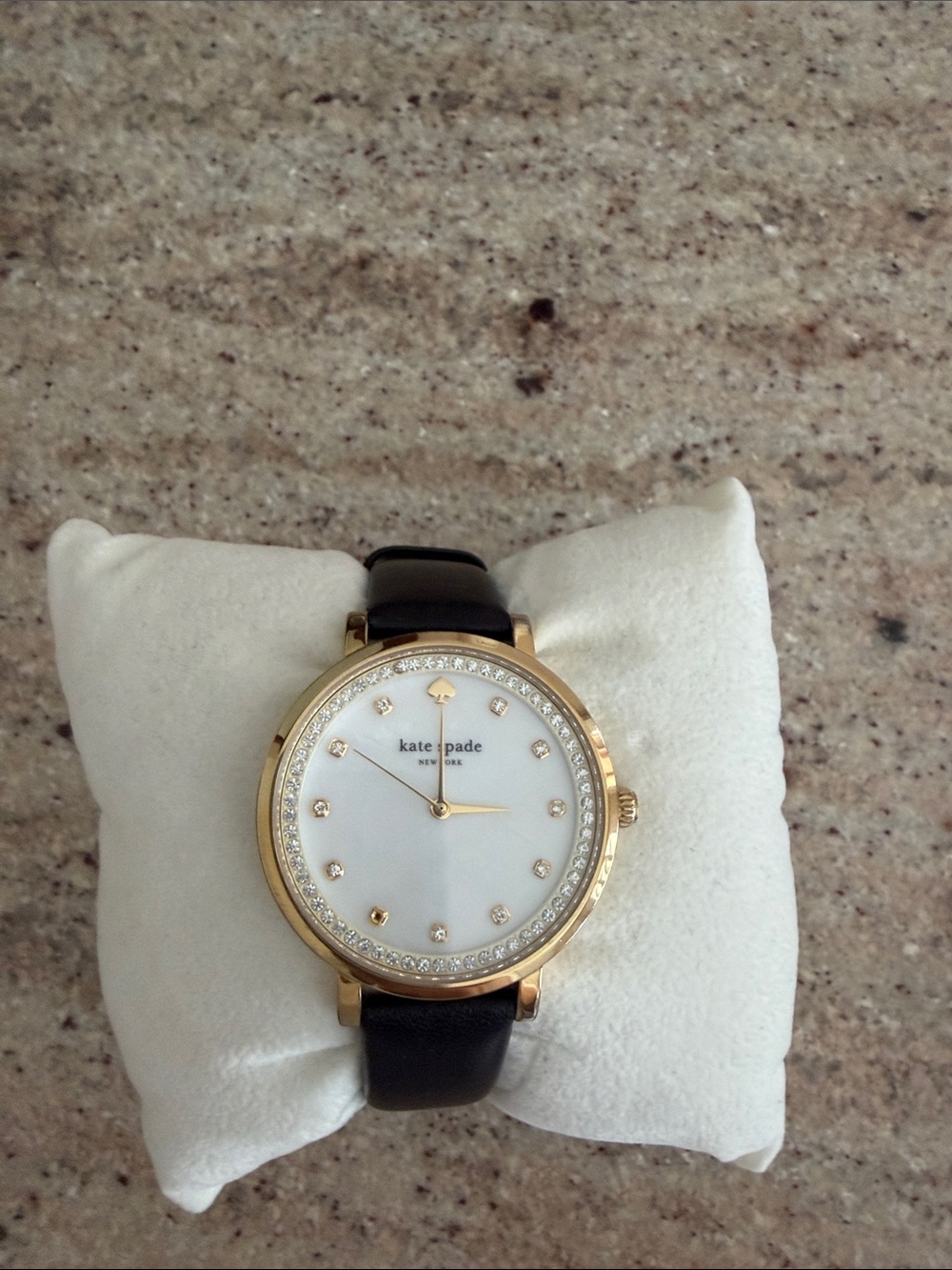 kate spade Gold Case White Dial Black Leather Watch with Crystal Accents